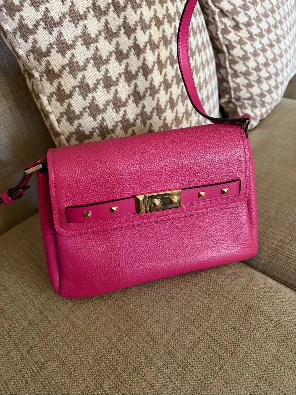 Michael Kors Women's Hot Pink Leather Crossbody Bag with Gold Hardware